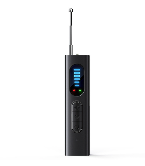 Pocket wireless signal detector with antenna extended and LED signal bar