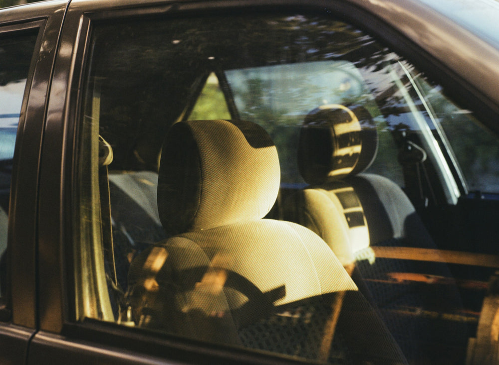 Car interior with light-colored seats